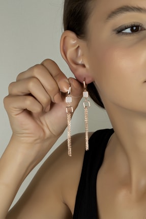 Else Silver Özel Tasarım Pırlanta Modeli Zincir Sallantılı Gümüş Küpe