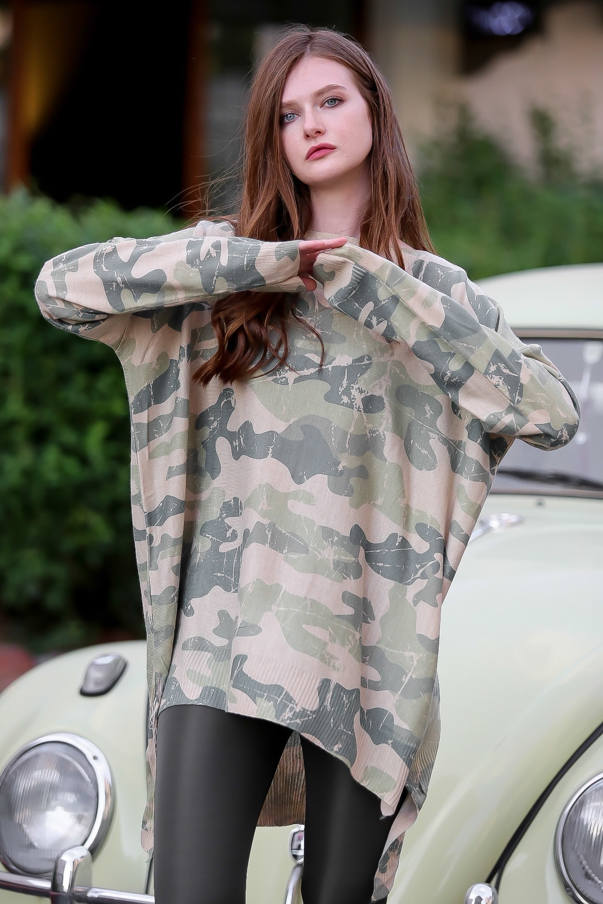 Chiccy Kadın Haki-Taş Casual kamuflaj desenli tunik kazak M10010800KZ99462