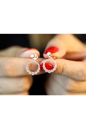 Midyat Gümüş Dünyası 925 Ayar Gümüş Zirkon Taşlı Rose Kaplama Küpe