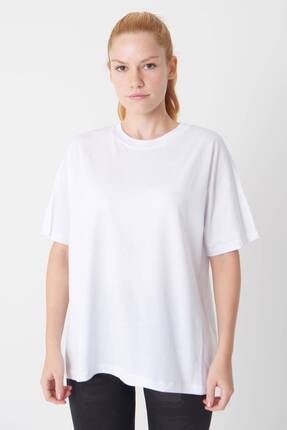 Addax Kadın Beyaz Oversize Basic T-Shirt P0730 - J6J7 Adx-0000020569