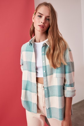 TrendyolMilla Mint Oduncu Cep Detaylı Ekose Ceket Gömlek TWOAW21GO0321