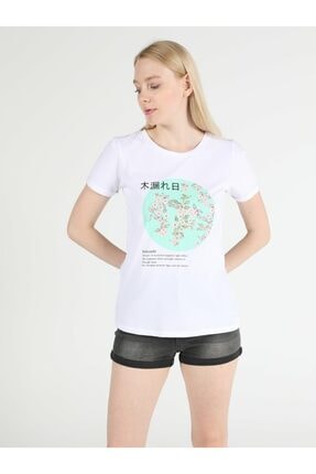 Colin's Regular Fit Standart Kol Bisiklet Yaka Beyaz Kadın Kısa Kol Tişört