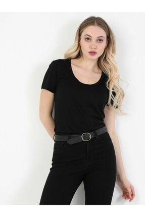 Colin's Slim Fit Standart Kol Derin Bisiklet Siyah Kadın Kısa Kol Tişört