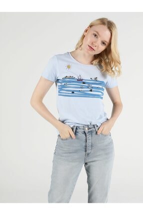 Colin's Regular Fit Standart Kol Bisiklet Yaka Mavi Kadın Kısa Kol Tişört