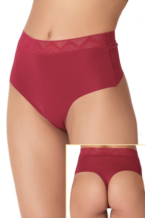 PrettyChic Beli Desenli Toparlayıcı Lazer Kesim Yüksek Bel String Külot