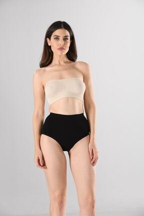Miss Fit Kadın Siyah Dikişsiz Yüksek Bel Silikon Şerit Bel Detaylı Slip Külot Korse Inceltici Örme