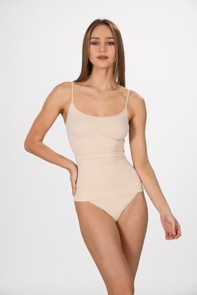 Miss Fit Kadın Ten Ince Askılı Korsajlı Dikişsiz Atlet Örme Seamless