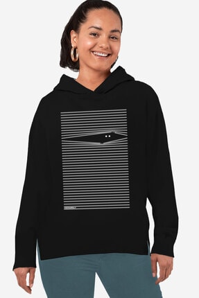 Rock & Roll34 Kadın Siyah Noluyo Ya Arkası Uzun Yanları Yırtmaçlı Kapşonlu Sweatshirt