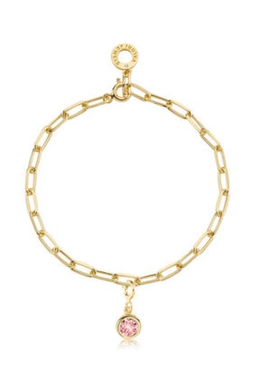 Valori Jewels Yuvarlak Kesim Swarovski Zirkon Pembe Taşlı, Altın Rengi Gümüş Charm Bileklik