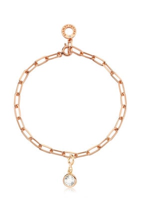 Valori Jewels Yuvarlak Kesim, Swarovski Zirkon Beyaz Taşlı, Rose Gümüş Charm Bileklik Kombini