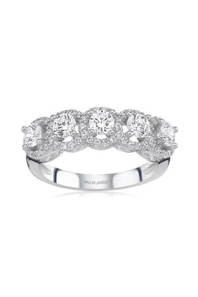 Valori Jewels Taşlı Montür, 1 Karat Swarovski Zirkon Taşlı, Gümüş Beştaş Yüzük