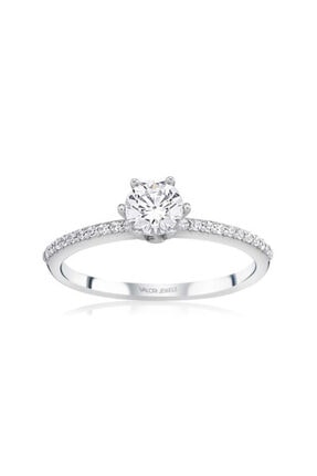 Valori Jewels Altı Tırnak, 0.90 Karat Swarovski Zirkon Taşlı, Gümüş Tektaş Yüzük