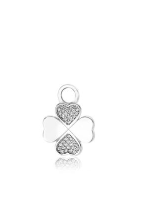 Valori Jewels Dört Yapraklı Yonca, Swarovski Zirkon Beyaz Taşlı, Gümüş Küpe Charmı