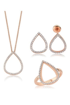 Valori Jewels Damla, Swarovski Zirkon Beyaz Taşlı, Rose Gümüş Set