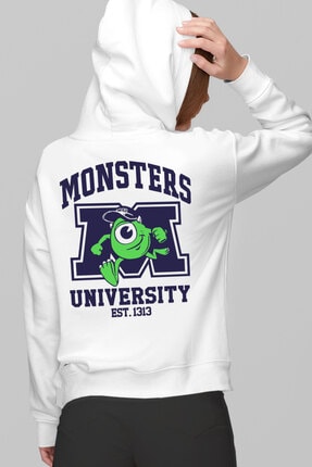 Rock & Roll34 Kadın Beyaz, M Üniversitesi, Fermuarlı, Cepli, Arkası Baskılı Kapşonlu Sweatsirt