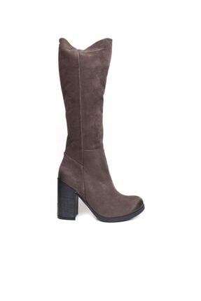 Bueno Shoes Yarım Fermuarlı Lastik Detaylı Hakiki Deri 10 Cm Kadın Topuklu Çizme 9p5204