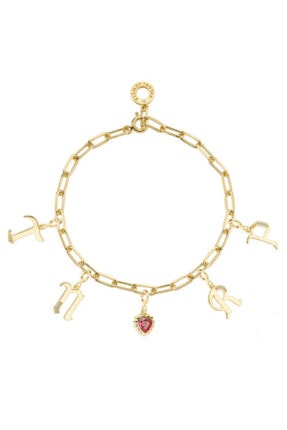 Valori Jewels Kadın Sarı Harf Ve Kalp Swarovski Zirkon Taşlı Altın Rengi Gümüş Charm Bileklik Kombini