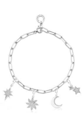 Valori Jewels Kadın Beyaz Yıldız Güneş Ay Swarovski Zirkon Taşlı Gümüş Charm Bileklik Kombini