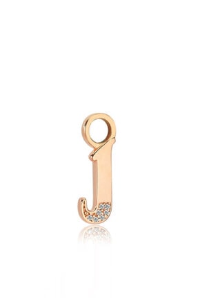 Valori Jewels J Harfi, Swarovski Zirkon Beyaz Taşlı, Rose Gümüş Küpe Charmı