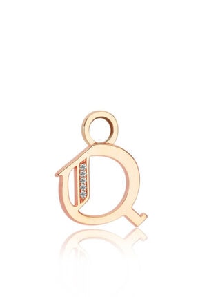 Valori Jewels Q Harfi, Swarovski Zirkon Beyaz Taşlı, Rose Gümüş Küpe Charmı
