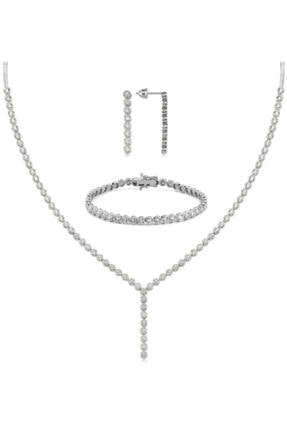Valori Jewels Yuvarlak Montür, 14.9 Karat Swarovski Zirkon Taşlı, Gümüş Su Yolu Set