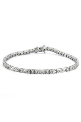 Valori Jewels Kadın Kare Montür, 1.93 Karat Swarovski Zirkon Yuvarlak Taşlı, Gümüş Su Yolu Bileklik