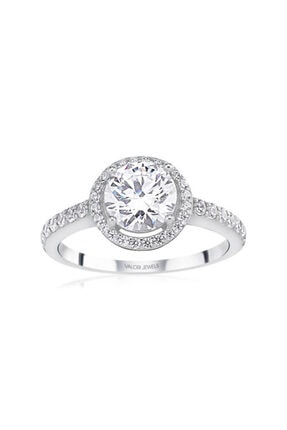 Valori Jewels Yuvarlak, 0.90 Karat Swarovski Zirkon Taşlı, Gümüş Tektaş Yüzük