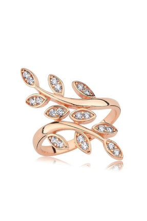 Valori Jewels Dönen Yaprak, Swarovski Zirkon Beyaz Taşlı, Rose Gümüş Yüzük