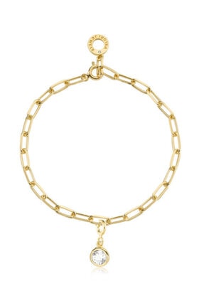 Valori Jewels Yuvarlak Kesim, Swarovski Zirkon Beyaz Taşlı, Altın Rengi Gümüş Charm Bileklik Kombini