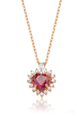 Valori Jewels 0.75 Karat Swarovski Zirkon Kırmızı Kalp Taşlı, Rose Gümüş Kolye