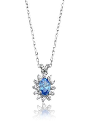 Valori Jewels 0.40 Karat Swarovski Zirkon Mavi Oval Taşlı, Gümüş Kolye