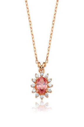 Valori Jewels 0.40 Karat Swarovski Zirkon Pembe Oval Taşlı, Rose Gümüş Kolye