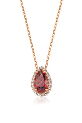Valori Jewels 0.75 Karat Swarovski Zirkon Kırmızı Damla Taşlı, Rose Gümüş Kolye