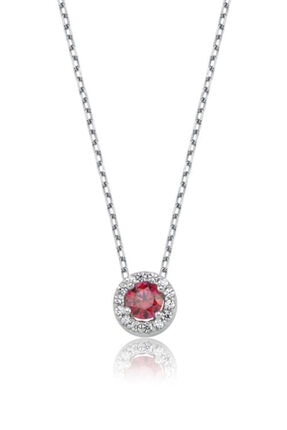 Valori Jewels 0.25 Karat Swarovski Zirkon Kırmızı Yuvarlak Taşlı, Gümüş Kolye