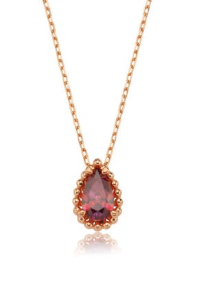 Valori Jewels 0.75 Karat Swarovski Zirkon Kırmızı Damla Taşlı, Rose Gümüş Kolye