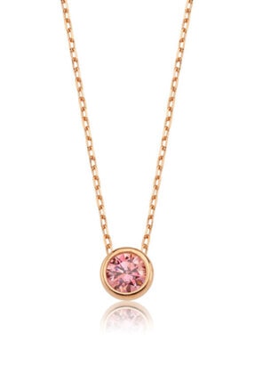 Valori Jewels 0.50 Karat Swarovski Zirkon Pembe Yuvarlak Taşlı, Rose Gümüş Kolye