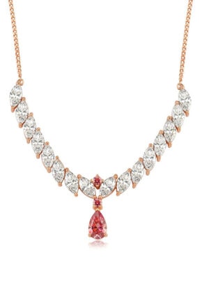 Valori Jewels 6 Karat Swarovski Zirkon Pembe Damla Ve Beyaz Markiz Taşlı, Rose Gümüş Kolye
