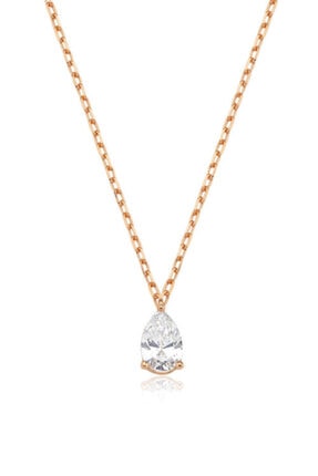 Valori Jewels 0.33 Karat Swarovski Zirkon Beyaz Damla Taşlı, Rose Gümüş Kolye
