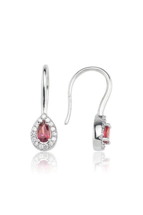 Valori Jewels 0.40 Karat Swarovski Zirkon Kırmızıi Damla Taşlı, Gümüş Kanca Küpe