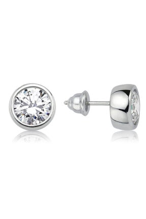 Valori Jewels 4 Karat Swarovski Zirkon Beyaz Yuvarlak Taşlı, Gümüş Küpe