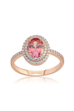 Valori Jewels 1 Karat Swarovski Zirkon Pembe Oval Taşlı Rose Gümüş Yüzük