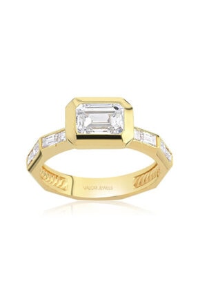 Valori Jewels 1.80 Karat Swarovski Zirkon Beyaz Oktagon Taşlı, Altın Rengi Gümüş Tektaş Yüzük