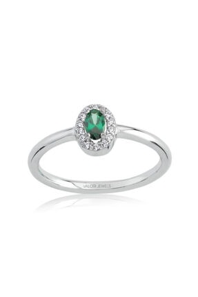 Valori Jewels 0.25 Karat Swarovski Zirkon Yeşil Oval Taşlı, Gümüş Yüzük