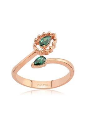 Valori Jewels 0.40 Karat Swarovski Zirkon Yeşil Damla Taşlı, Rose Gümüş Yüzük