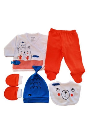 Miniworld Eldiven, Bere, Önlük, Kundak Body, Patikli Alt Kız Ve Erkek Bebek 5li Yenidoğan Zıbın Seti