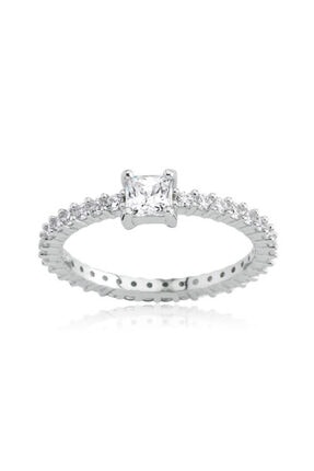 Valori Jewels 0.40 Karat Swarovski Zirkon Beyaz Kare Taşlı, Gümüş Tamtur Yüzük