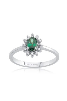 Valori Jewels Shiny 0.40 Karat Swarovski Zirkon Yeşil Oval Taşlı, Gümüş Yüzük