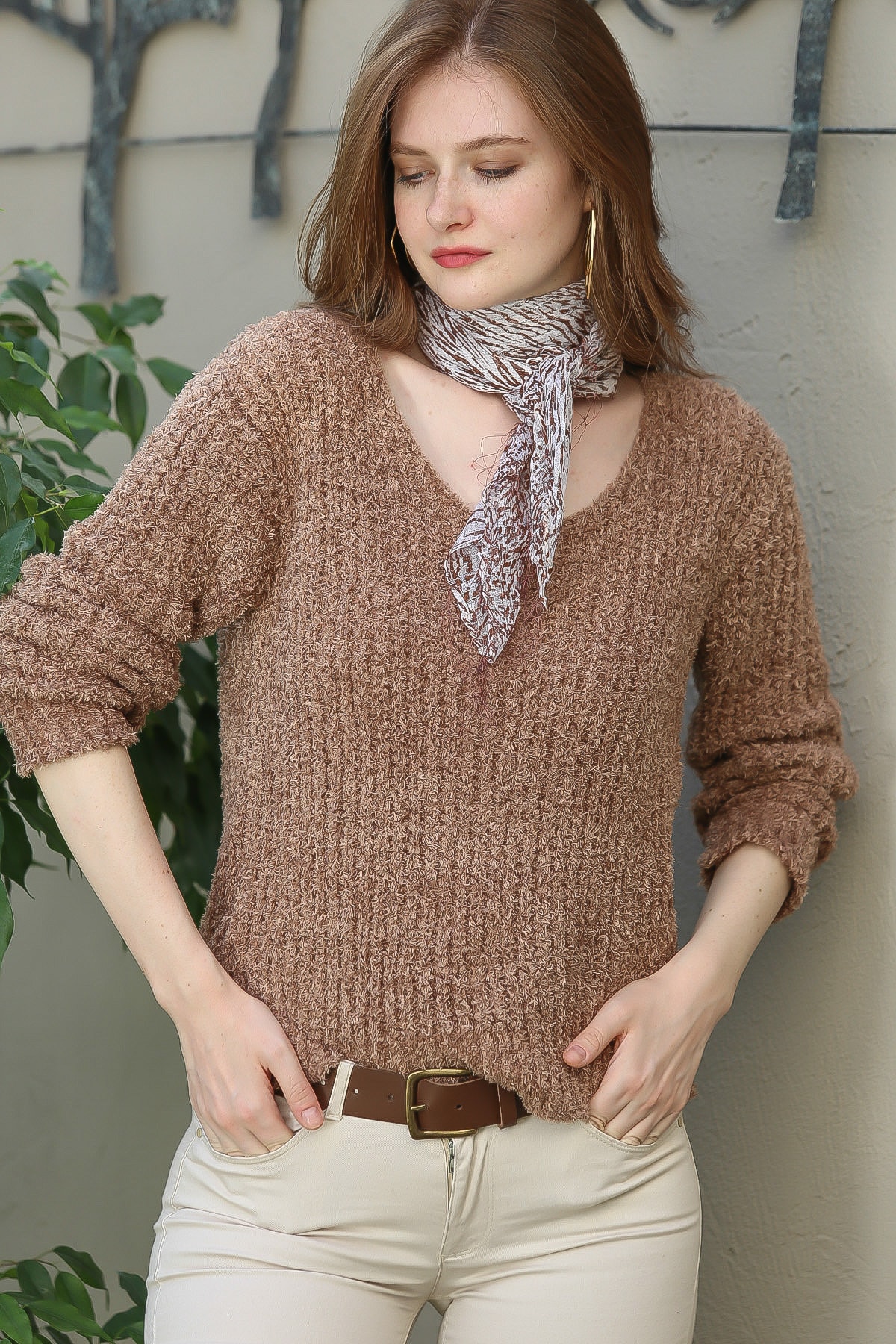 Chiccy Kadın Kahve Casual Sakallı Yumoş Triko Örgü Kazak M10010800KZ99452