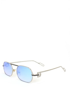 Hane14 C Code Gold Metal Çerçeveli Dikdörtgen Unisex Güneş Gözlüğü Aynalı Mavi
