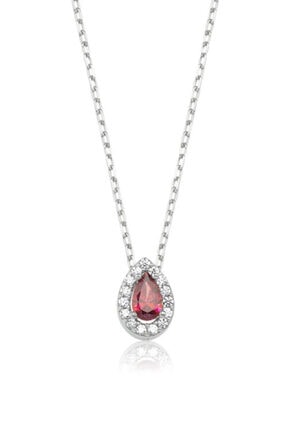 Valori Jewels 0.20 Karat Swarovski Zirkon Kırmızı Damla Taşlı, Gümüş Kolye